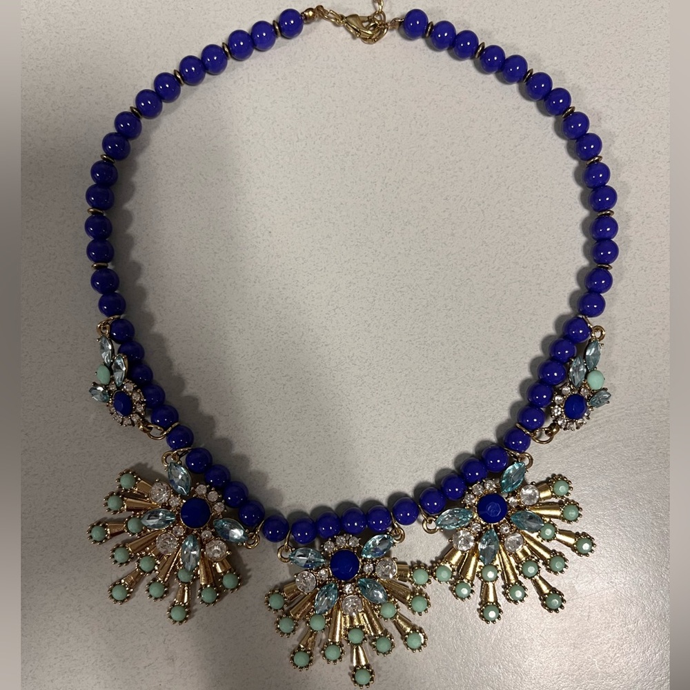 Goldtone and shades of blue statement necklace